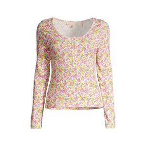 LOVESHACKFANCY Anaya Floral Print Henley Top - Fruity Punch